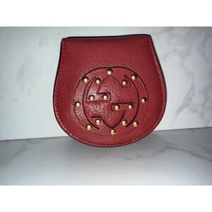 Gucci Studded GG Logo Leather Card Case - Red
